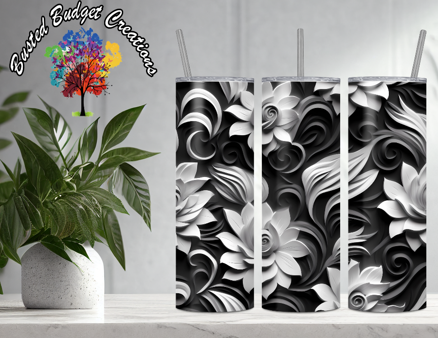 3D Monochrome Floral Tumbler