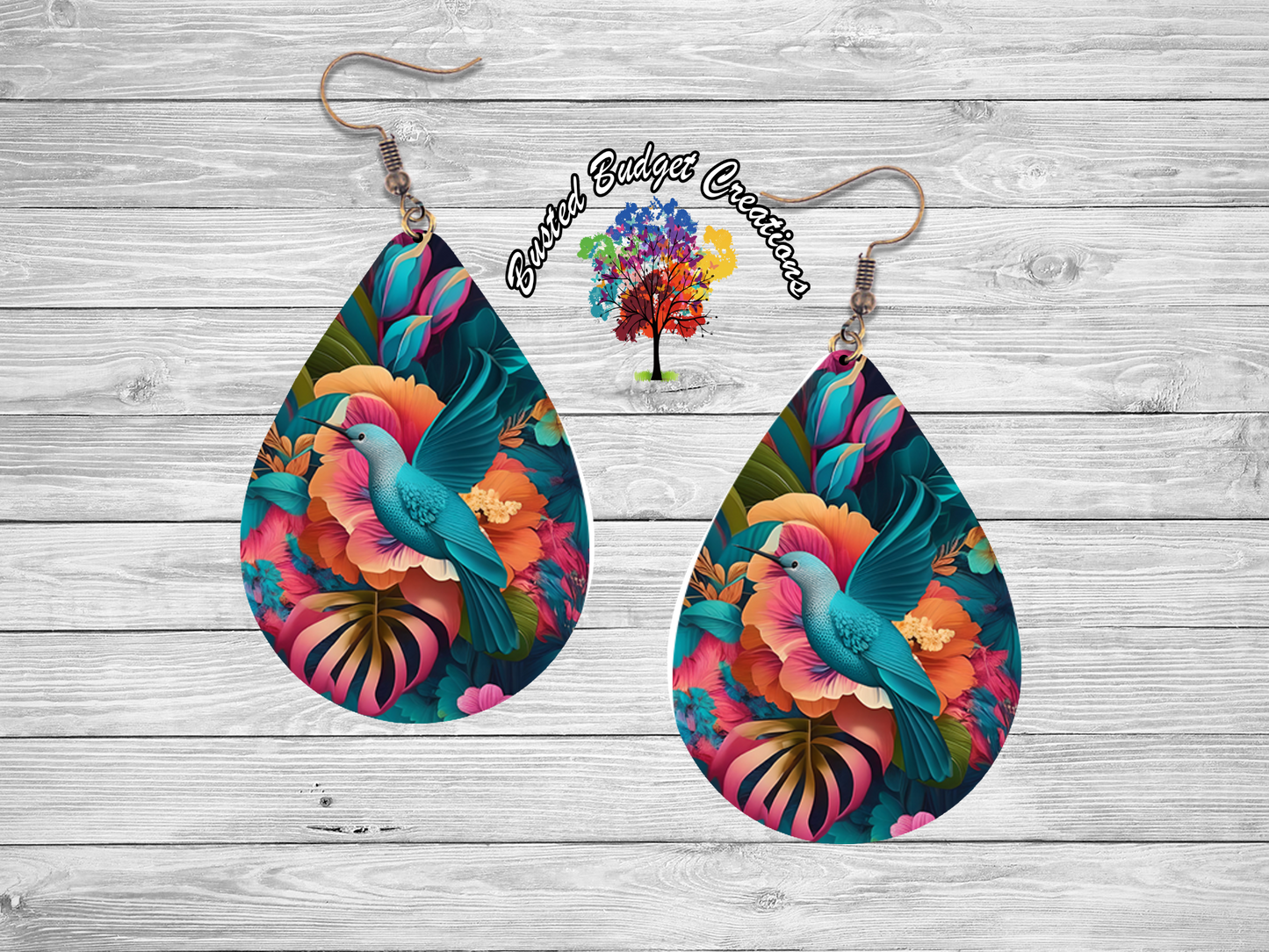 Blue hummingbird teardrop earrings