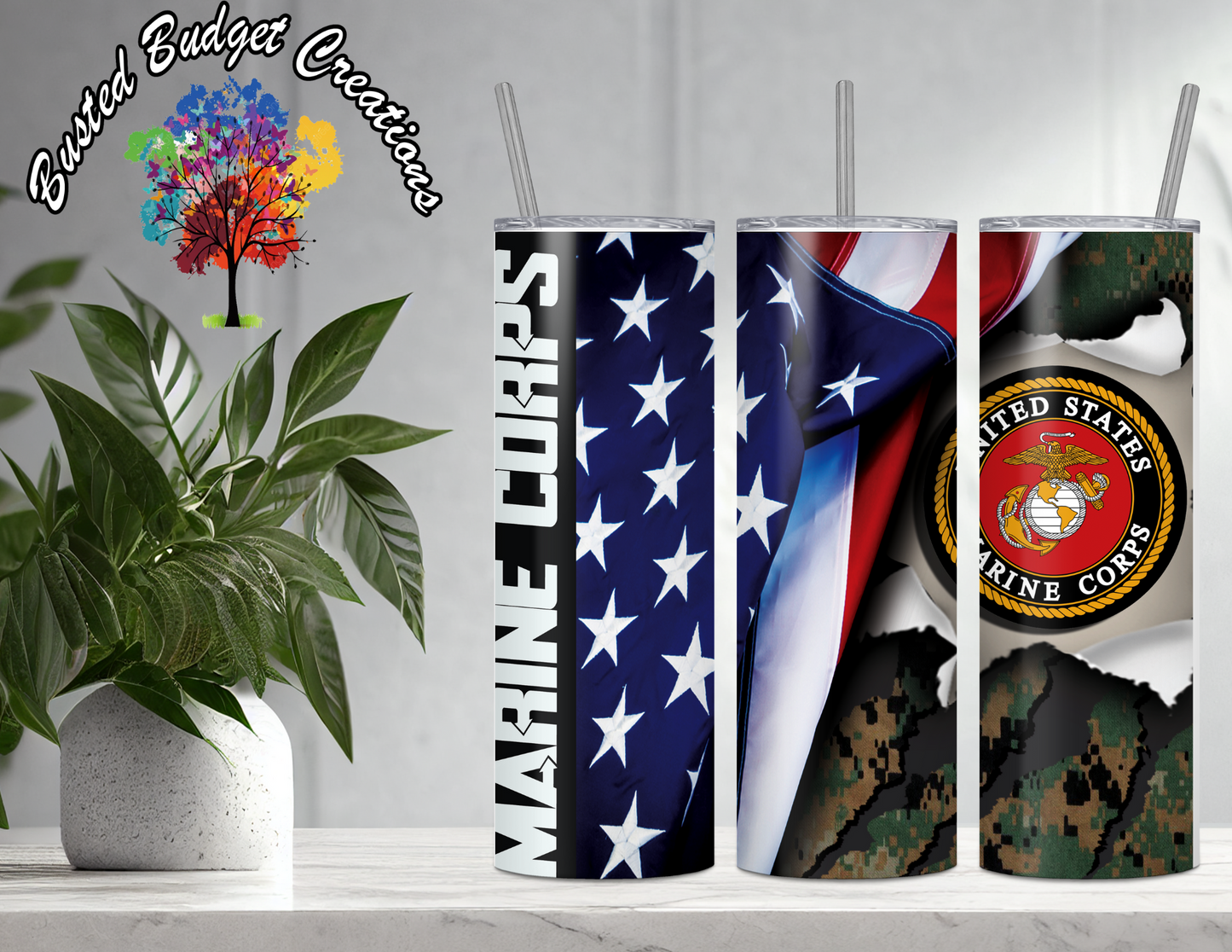 American Flag and Camo - Marine Corps Tumbler