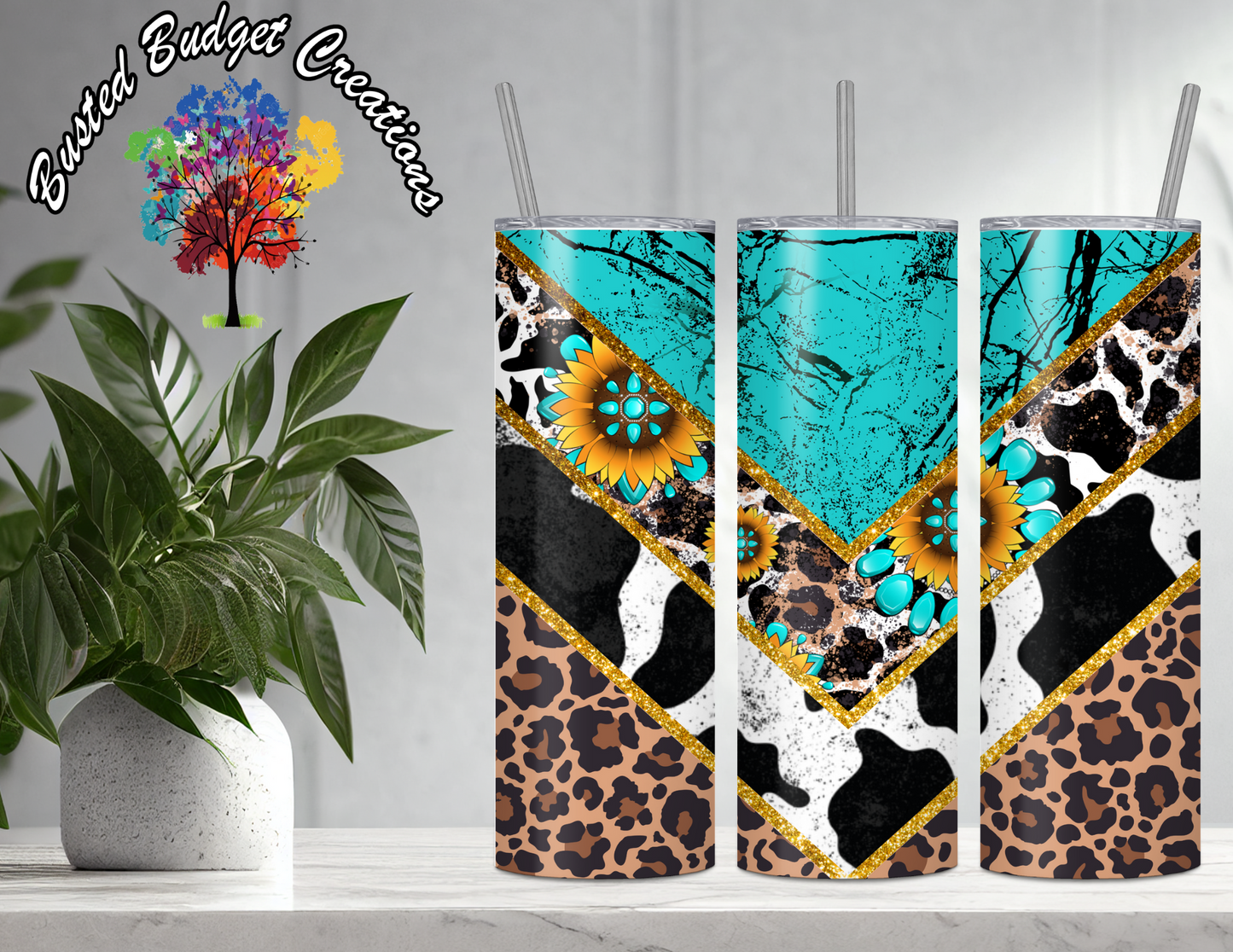 Turquois, Cow, and Cheetah Print Tumbler