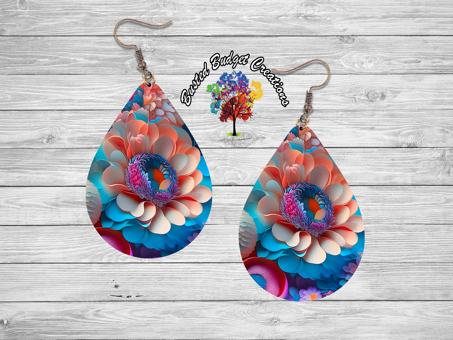 Blue peony teardrop earrings