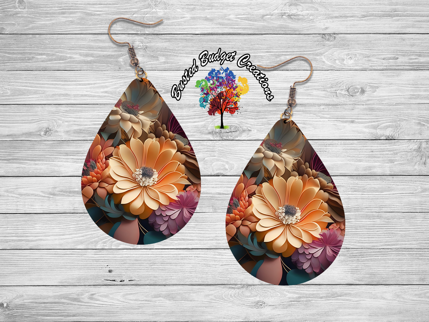 Fall cream flower teardrop earrings