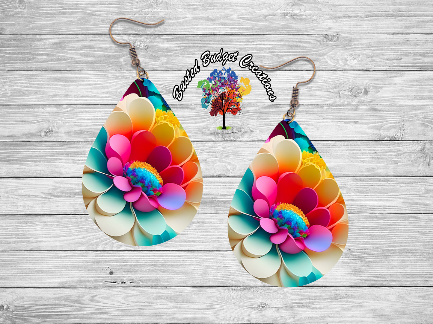 Multicolor aster teardrop earrings