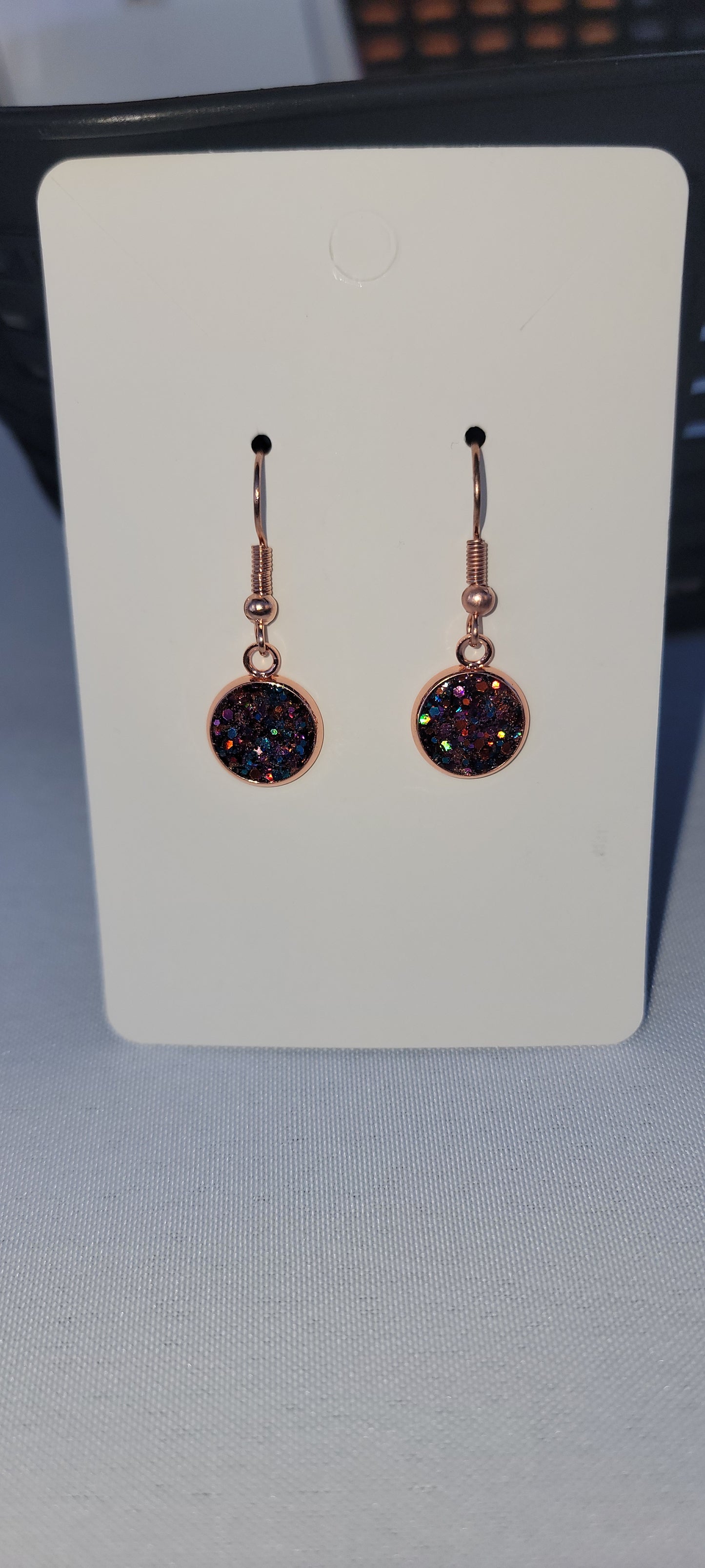 Multi color glitter small round dangle earrings