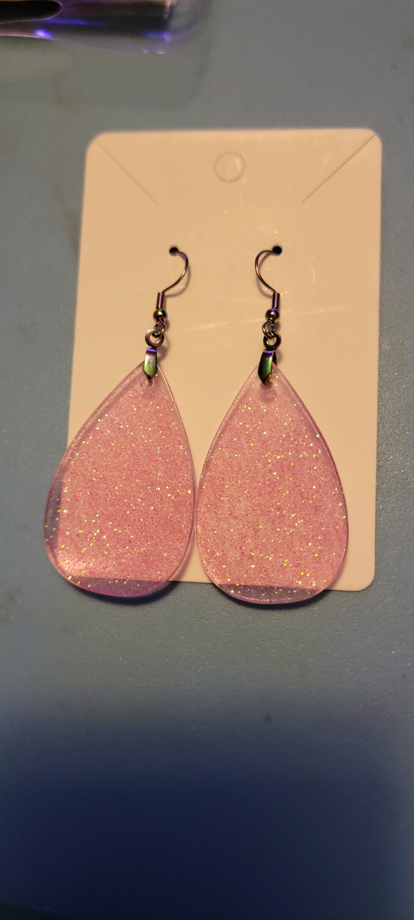 Pink glitter sheer teardrop earring