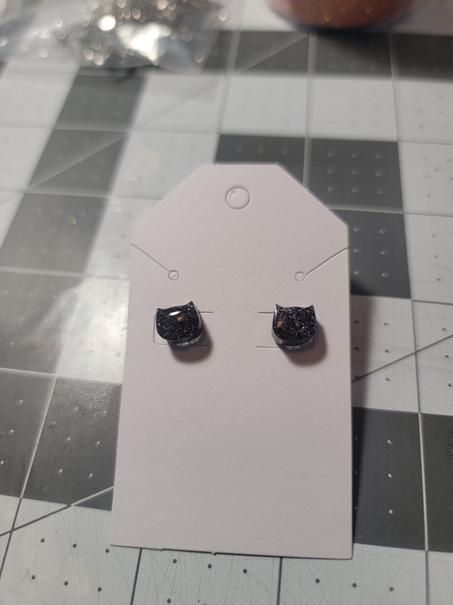 Onyx cat stud earrings