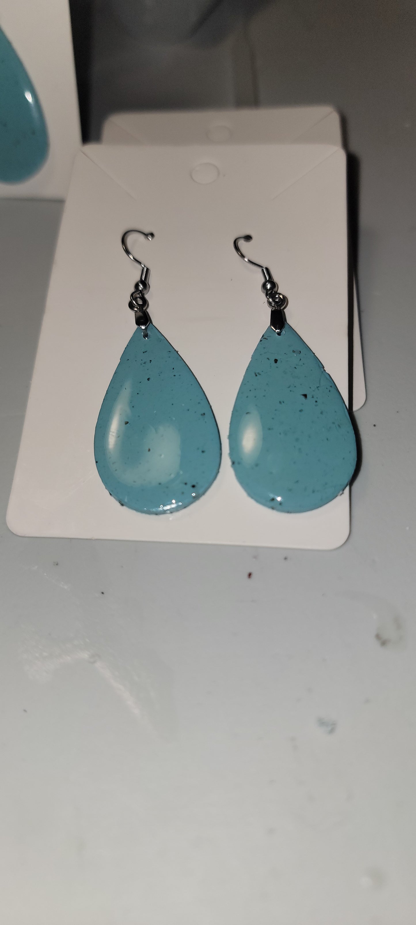 Turquoise granite teardrop clay earrings