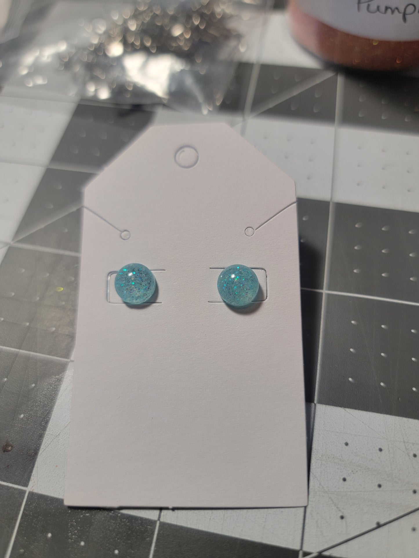 Aqua small round stud earrings