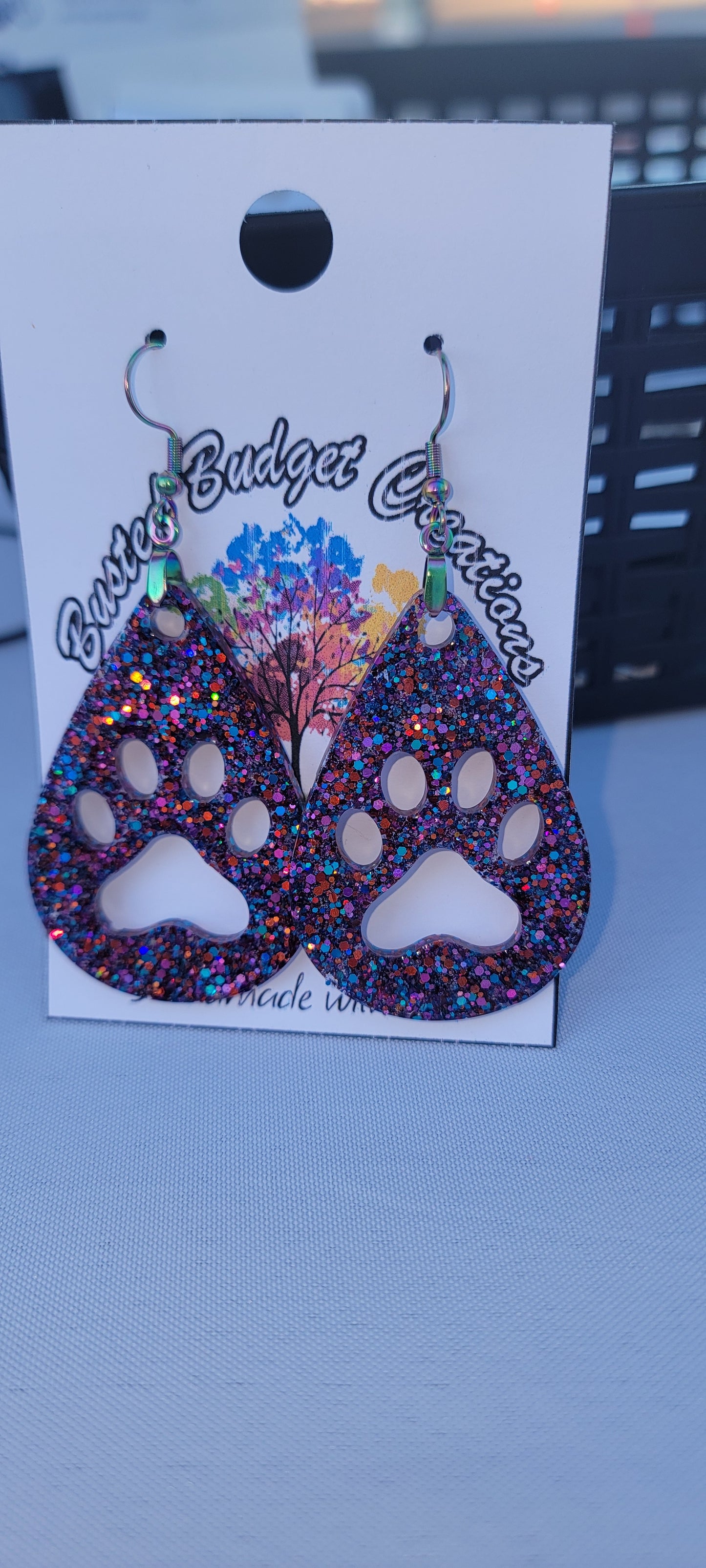 Multi color glitter paw print earrings