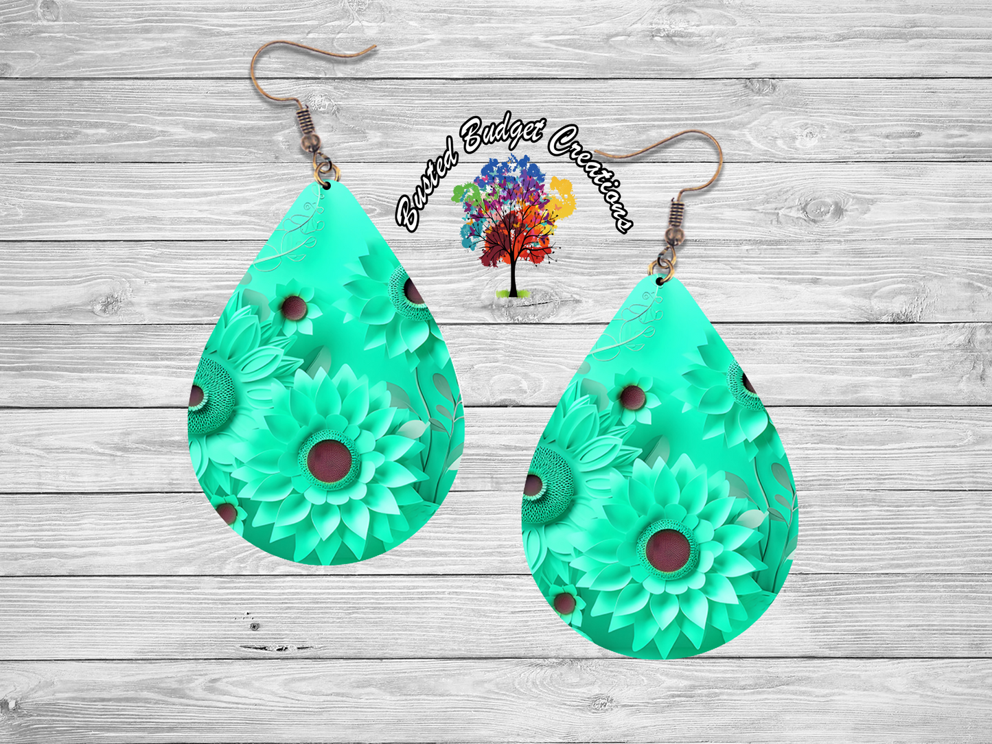Teal flower teardrop earrings
