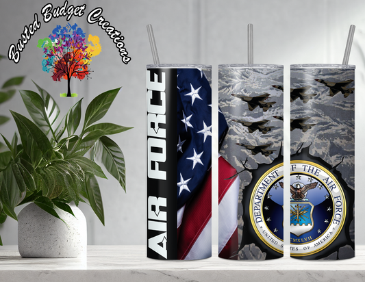 American Flag and Camo - Air Force Tumbler