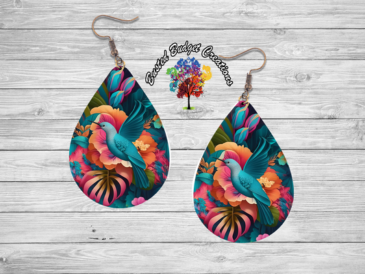 Blue hummingbird teardrop earrings