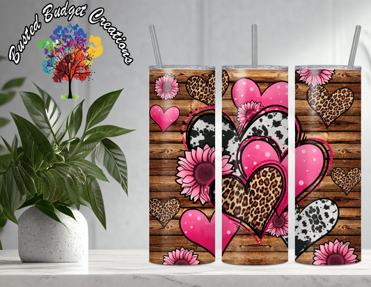 Cheetah, Cow, and Pink Western Hearts Tumbler