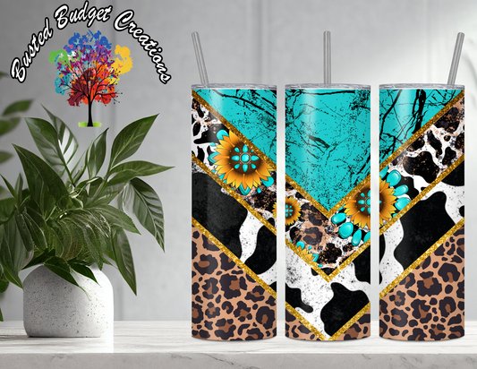 Turquois, Cow, and Cheetah Print Tumbler