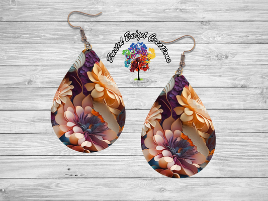 Creme Purple flower teardrop earrings