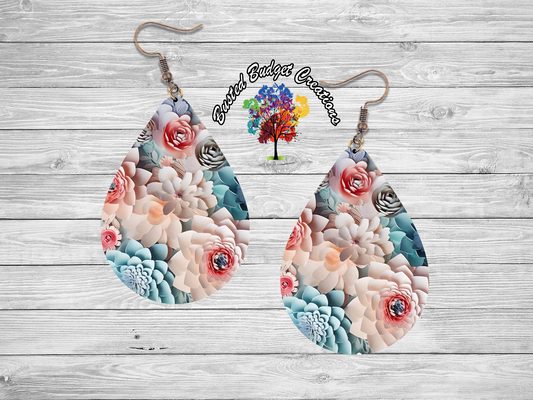 Light blue with pink flower earrings