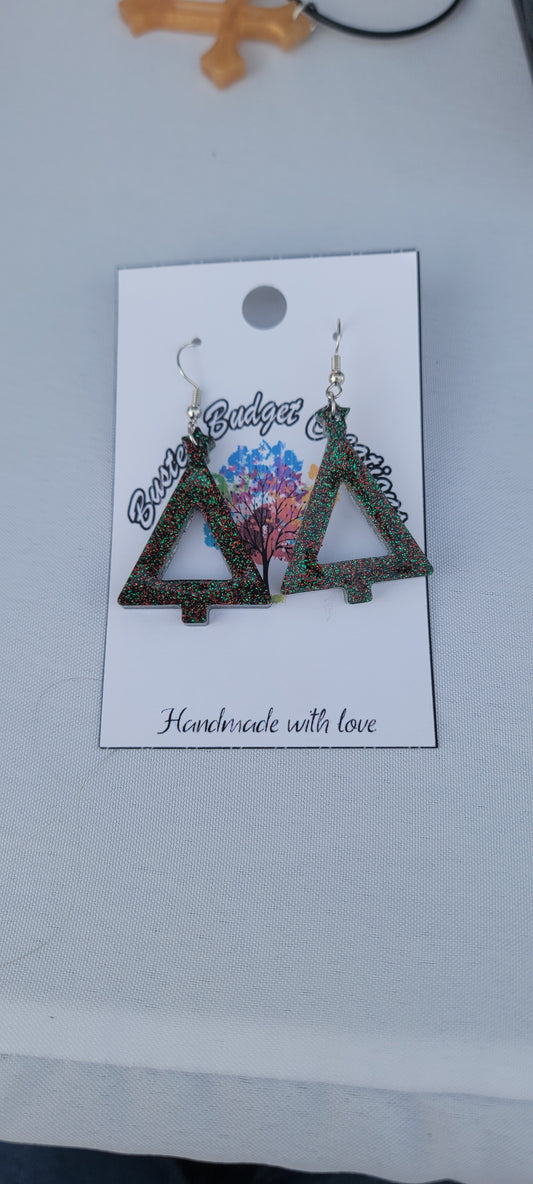Red Green glitter Christmas tree earrings