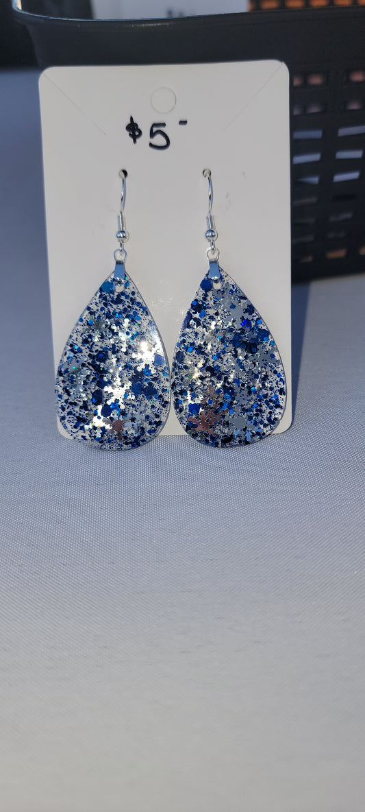 Dark blue Snow flake tear drop earrings